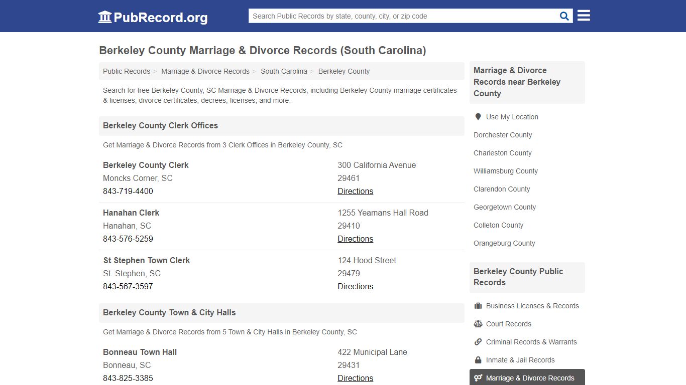 Berkeley County Marriage & Divorce Records (South Carolina)